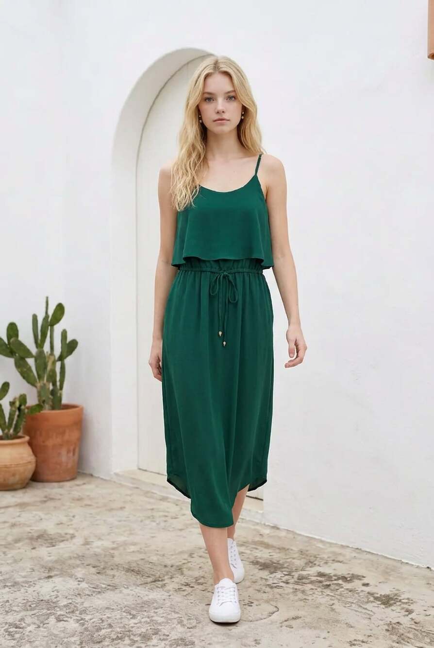 NERLEROLIAN Women's Adjustable Strappy Split Summer Beach Casual Midi Dress